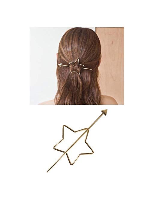 6 Pack Vintage Minimalist Decorative Metal Gold Hair Sticks Hairpins Shawl Pins Long Forks Chopsticks Clips Barrettes Bun Cover Holder Hair Styles Circle Hair Slides Acce