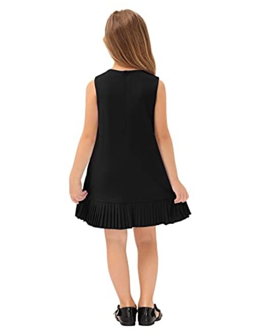 GRACE KARIN Girl's Sleeveless Dresses Round Neck Pleated Hem Solid Color Casual T-Shirt Dress