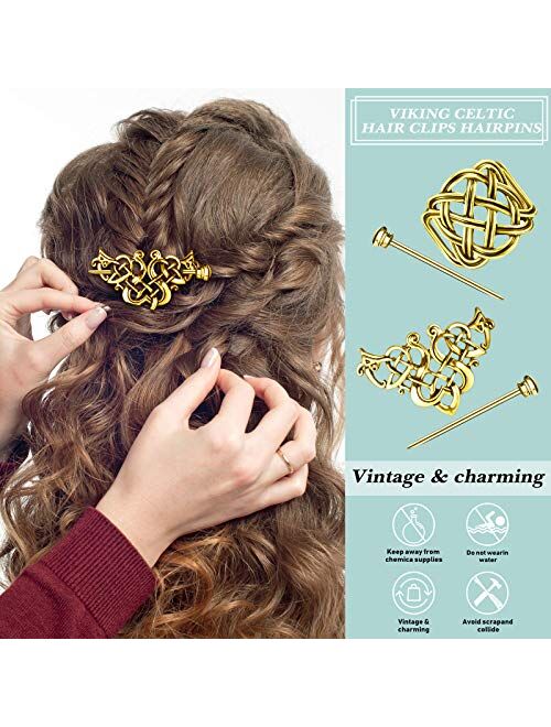 6 Pieces Celtic Hair Slide Hairpin Celtic Knot Hair Stick Vintage Metal Hair Barrette Hair Clips Hair Pin Hair Accessories for Women Girls (Silver)