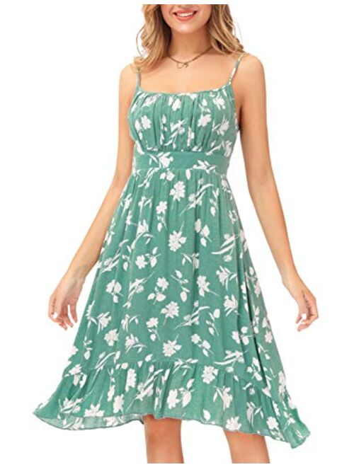 GRACE KARIN Women's Spaghetti Strap Floral Dress Ruffle Hem Pleated Casual Summer Dress Boho Flowy Midi Beach Dress