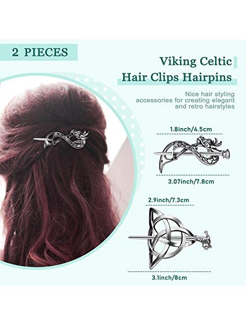 2 Pieces Viking Celtic Hair Clips Hairpin Dragon Hair Sticks Hairpin Triangle Clips Slide Pin Hair Stick Celtic Knot Viking Jewelry Hair Accessories for Women and Ladies