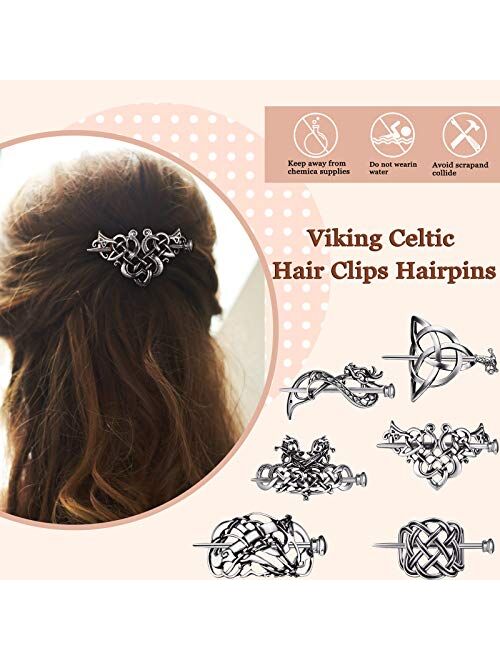 6 Pieces Retro Silver Viking Celtic Hair Clips Alloy Hairpins Celtic Hair Slide Hairpins Hair Slide Barrettes Hair Sticks Hair Accessories for Women Girls