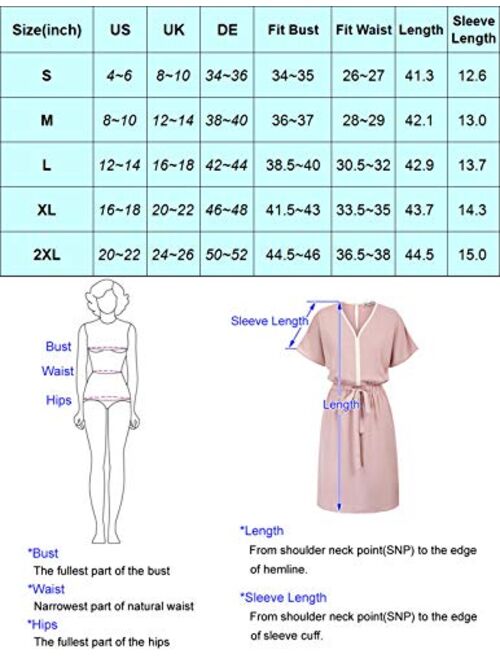 GRACE KARIN Women's Midi Dress Casual Summer Tunic Drawstring Dresses Short Batwing Sleeves with Pockets