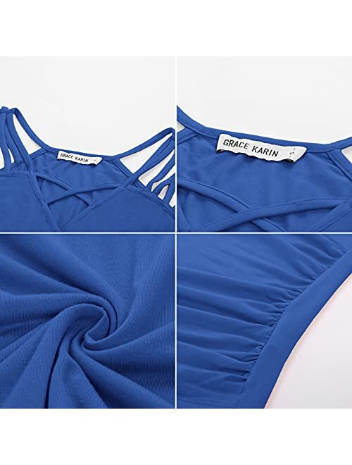 GRACE KARIN Women's V Neck Criss Cross Tank Tops Summer Sleeveless Wrap Cami Casual Blouse Shirts