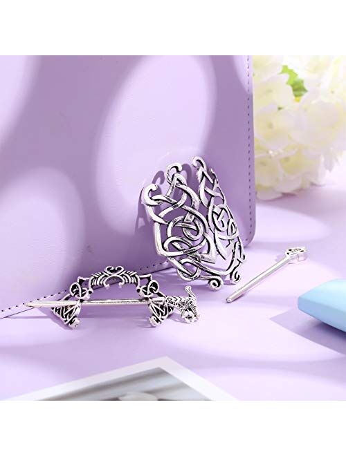 2 Pieces Retro Silver Viking Celtic Hair Clips Celtic Slide Stick Hairpins Celtic Knot Viking Jewelry Hair Clip Hair Slide Pin Hair Accessories for Women and Girls