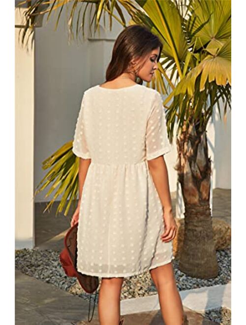 GRACE KARIN Women's Summer Mini Dress Casual Short Sleeve V Neck Swiss Dot Dress Flowy A Line Babydoll Short Dresses