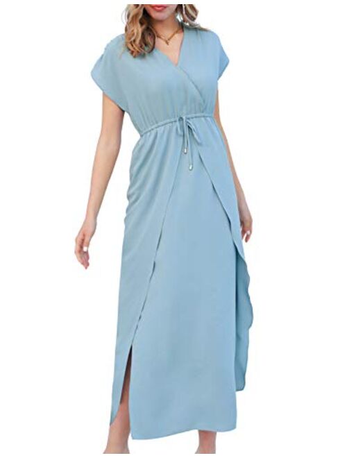 GRACE KARIN Women Summer Maxi Dress V-Neck Elastic Waist Surplice Long Dress