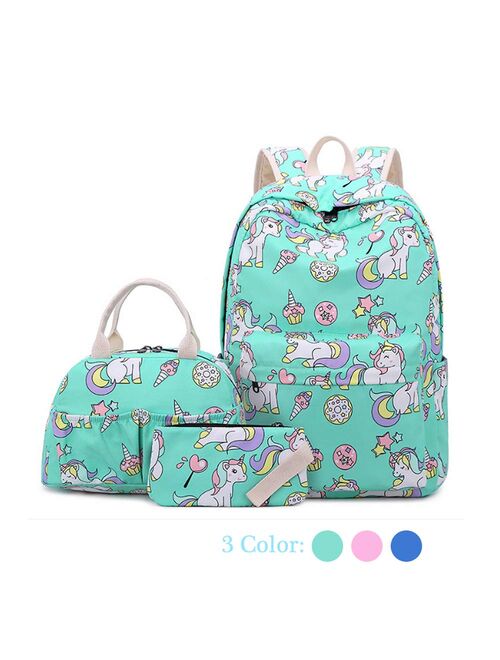 Unicorn Backpack Set for Girls Kids Teens School Bag Bookbag Travel Daypack with Lunch Tote Bag Pencil Case Purse Bag 3 in 1 Set