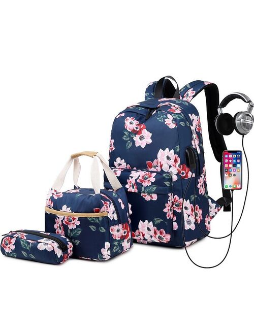 2021 New School Backpack Set Waterproof Nylon Teen Girls Bookbags 15 inches Laptop Backpack Kids Lunch Tote Bag Clutch Purse