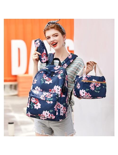 2021 New School Backpack Set Waterproof Nylon Teen Girls Bookbags 15 inches Laptop Backpack Kids Lunch Tote Bag Clutch Purse