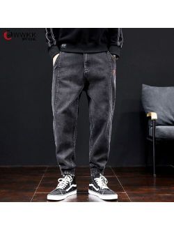 WWKK Mens Japanese Fashions Harem Black gray Jeans Pants 2020 Vintage Straight Pants Harajuku Jeans Baggy High Quality Denim
