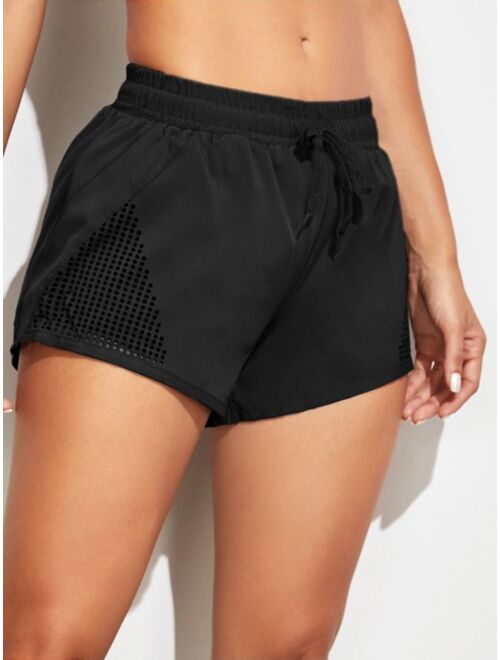 Shein Hollow Out Drawstring Waist Sports Shorts