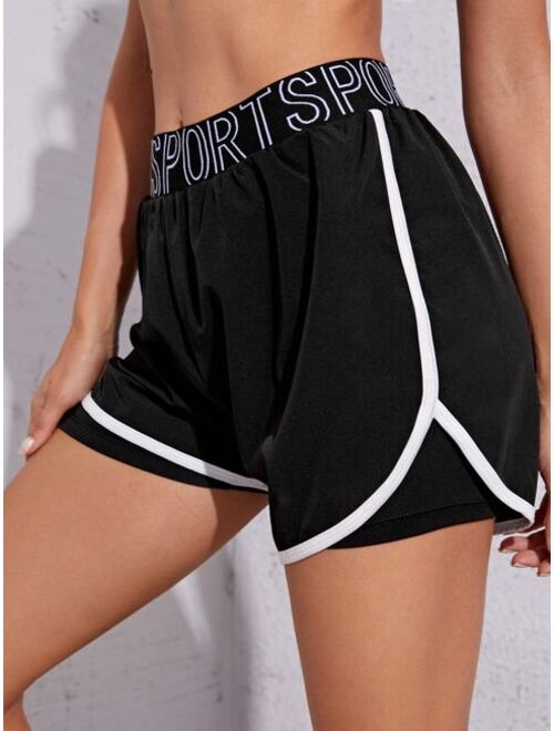 Shein 2 In 1 Letter Graphic Contrast Trim Sports Shorts