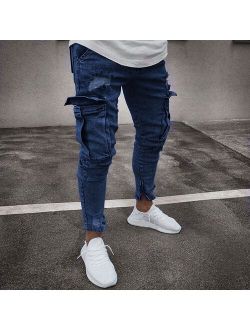 Men's and summer hole washed casual pants trousers Mens Casual Fitness Pocket Length Sports Denim Pants Bodybuilding jeans