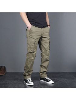 Jogging Sports Pants Men Loose Multi-Pocket Straight Pants Solid Color Casual Hip-Hop Streetwear Outdoor Running Pants Plus Size