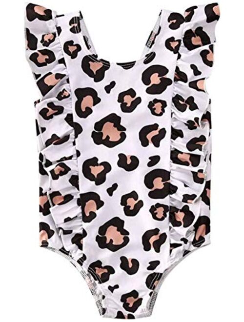 Argorgeous Toddler Baby Girls Swimsuit Backless Ruffle Leopard Print One-Piece Swimwear Bathing Suit Tankini