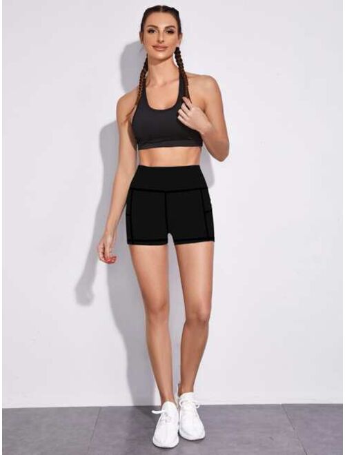 Shein Wide Band Waist Sports Shorts With Phone Pocket