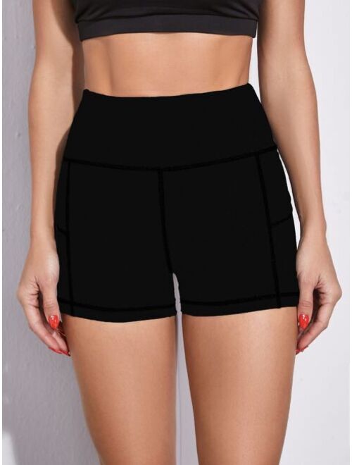 Shein Wide Band Waist Sports Shorts With Phone Pocket