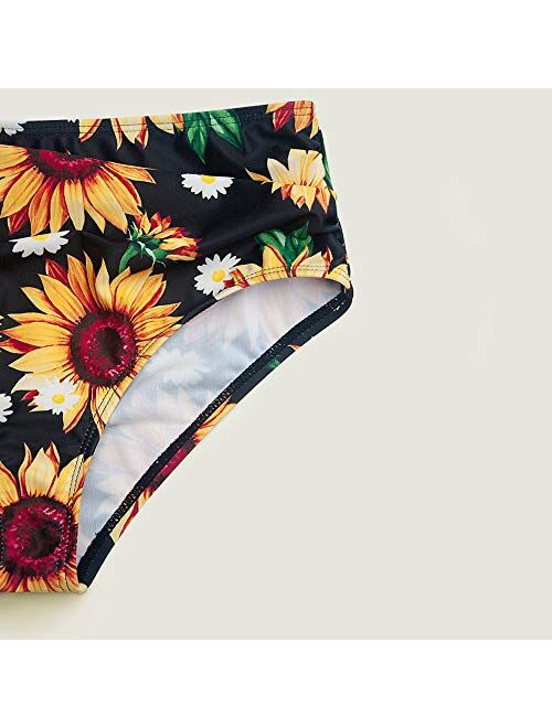 Toddler Kids Girls Sunflower Swimsuit Two Piece Bathing Suit Ruffled Flounce Top with High Waisted Bottom Bikini Set
