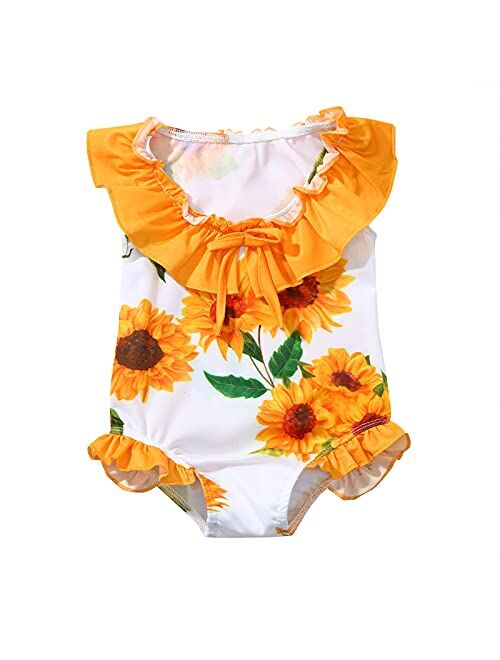 POINEG Toddler Baby Girls Swimsuit One Piece Bikini Floral Print Sleeveless Summer Swimwear Bathing Suit Beachwear,0-5 Years