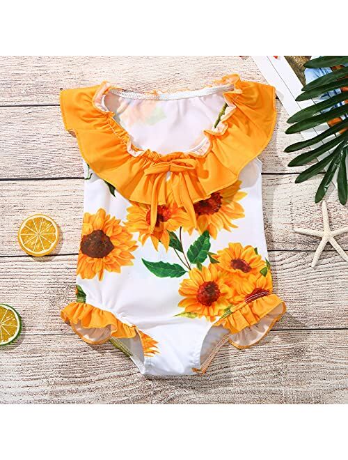 POINEG Toddler Baby Girls Swimsuit One Piece Bikini Floral Print Sleeveless Summer Swimwear Bathing Suit Beachwear,0-5 Years