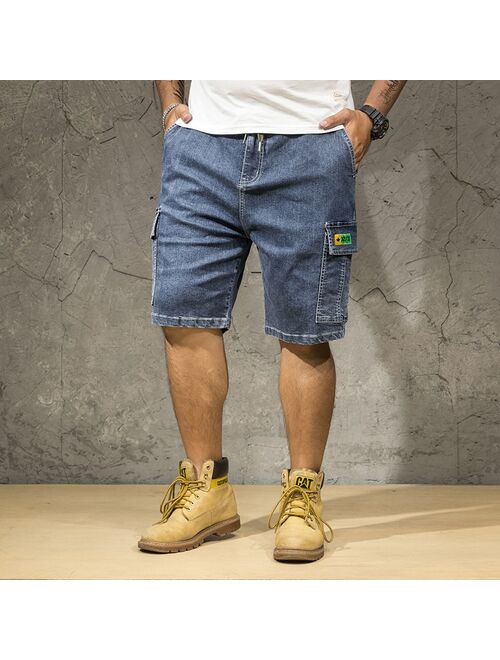 Plus Size 48 50 52 Men's Loose Blue Denim Shorts Summer New Big Pocket Straight Jeans Cargo Shorts Male Brand