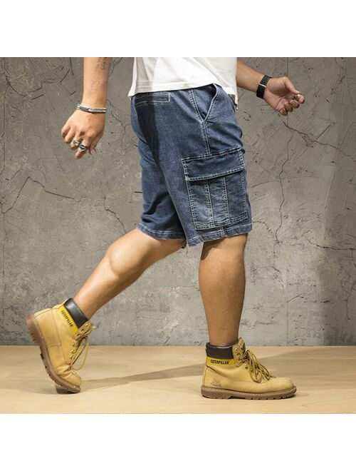 Plus Size 48 50 52 Men's Loose Blue Denim Shorts Summer New Big Pocket Straight Jeans Cargo Shorts Male Brand