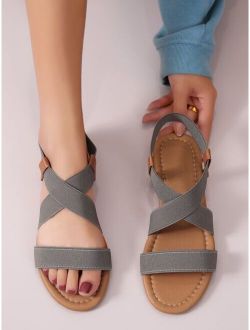 Elastic Cross Strap Flat Sandals
