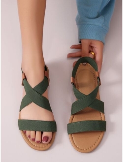 Elastic Cross Strap Flat Sandals