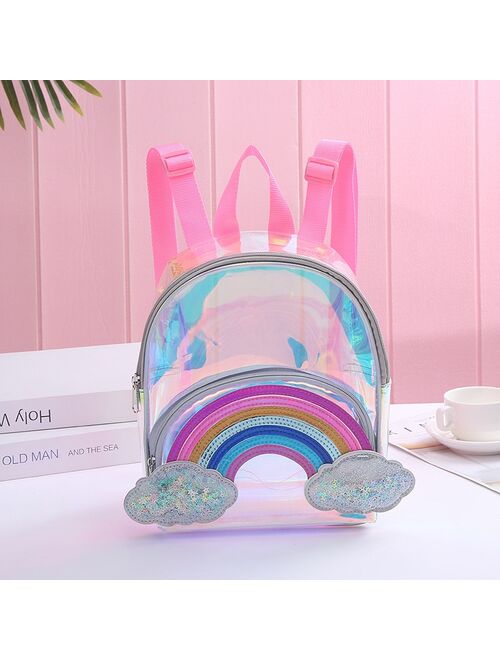 Cartoon Rainbow Unicorn PVC Transparent Backpack For Children Plush kindergarten Small SchoolBag Girls School Bags Mini Backpack