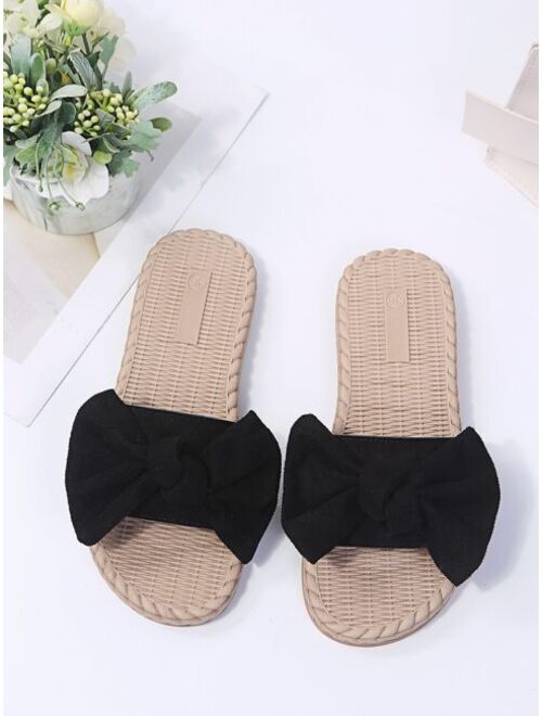 Shein Suede Bow Decor Slide Sandals