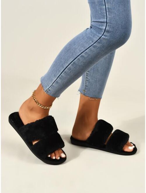 Shein Two Band Fluffy Slippers