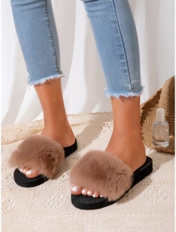 Open Toe Fluffy Slides