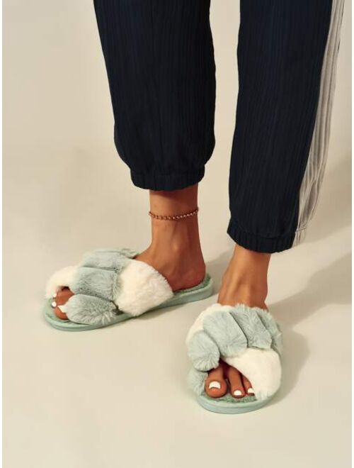 Shein Two Tone Fluffy Bedroom Slippers