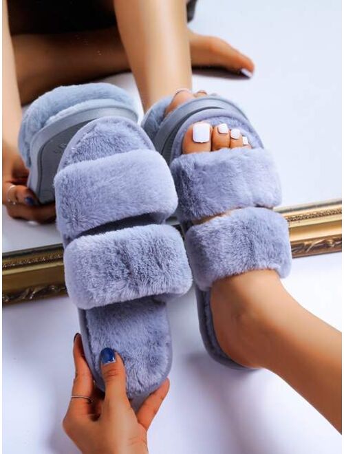 Shein Fluffy Double Strap Slippers