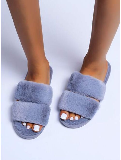 Shein Fluffy Double Strap Slippers