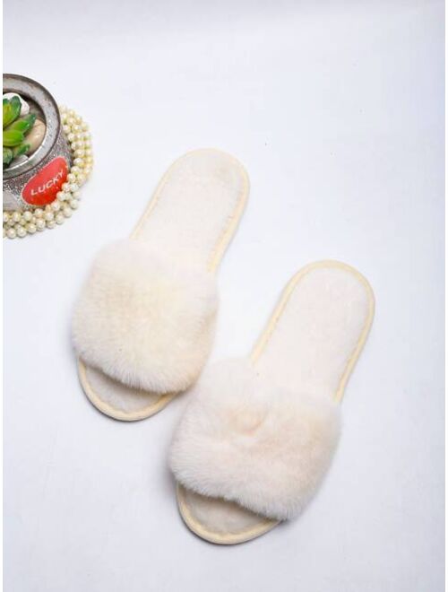 Shein Minimalist Open Toe Fluffy Slippers
