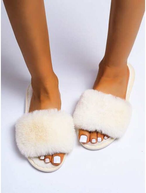 Shein Minimalist Open Toe Fluffy Slippers