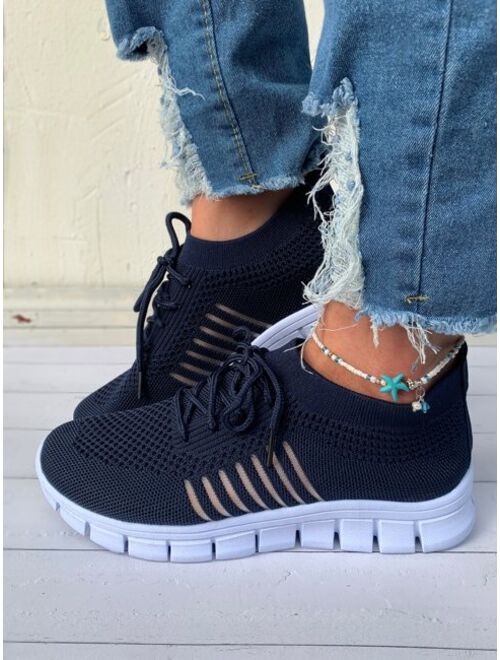 Shein Lace-up Decor Knit Sneakers