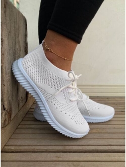 Lace Up Decor Knit Sneakers
