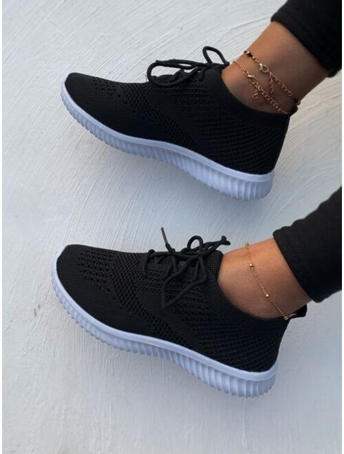 Shein Lace Up Decor Knit Sneakers