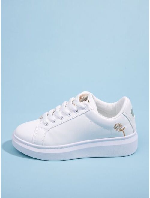 Shein Rose Embroidered Lace-up Front Sneakers