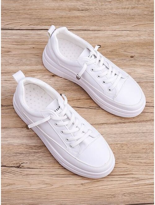 Shein Minimalist Lace Up Front Flatform Sneakers