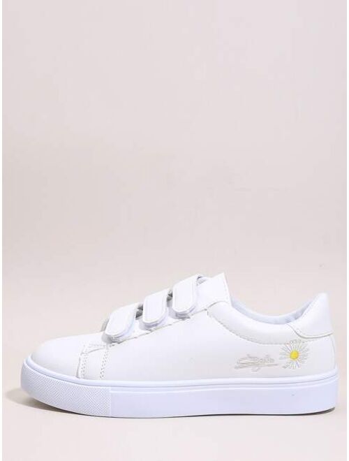 Shein Daisy Embroidered Velcro Strap Skate Shoes
