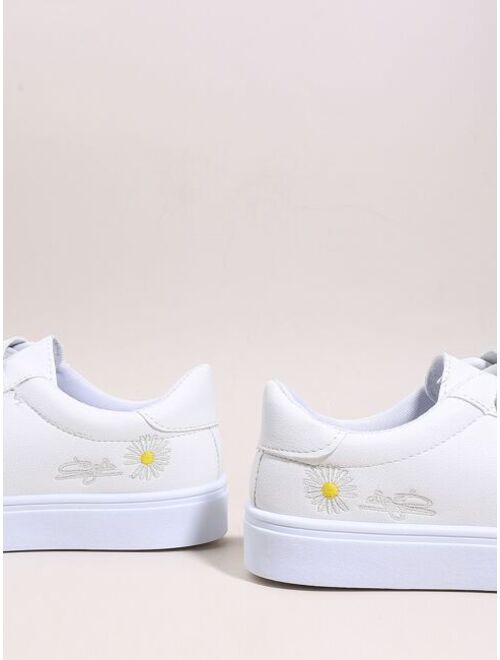 Shein Daisy Embroidered Velcro Strap Skate Shoes