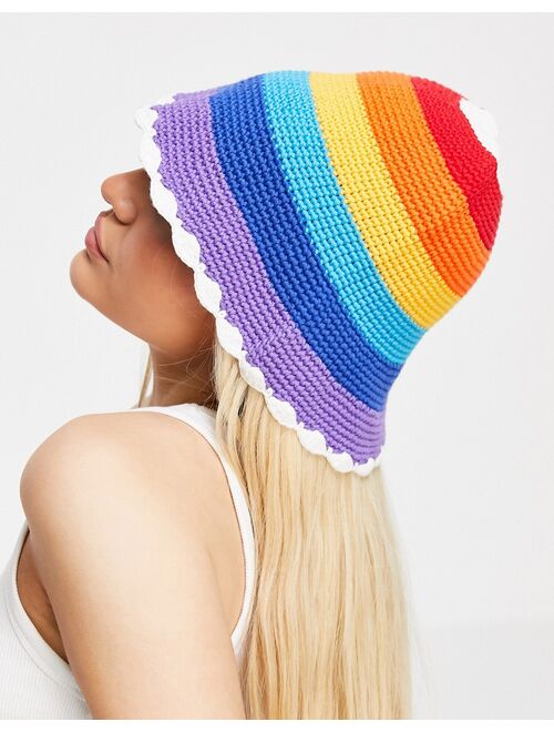 Asos Design crochet bucket in rainbow stripe