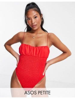 petite shirred body swimsuit in red