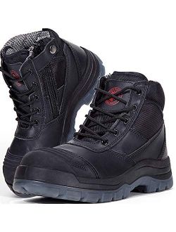 Men's Work Boots, Steel Toe, Slip Resistant Safety Oiled Leather Work Boots