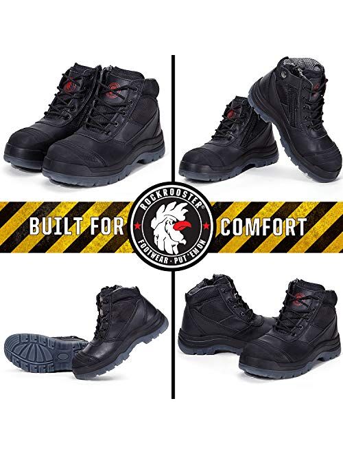 ROCKROOSTER Men's Work Boots, Steel Toe, Slip Resistant Safety Oiled Leather Work Boots