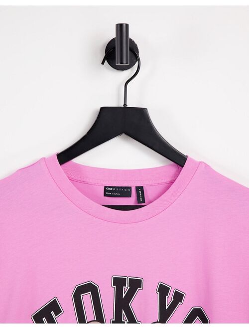 Asos Design oversized T-shirt with Tokyo character print in bright pink